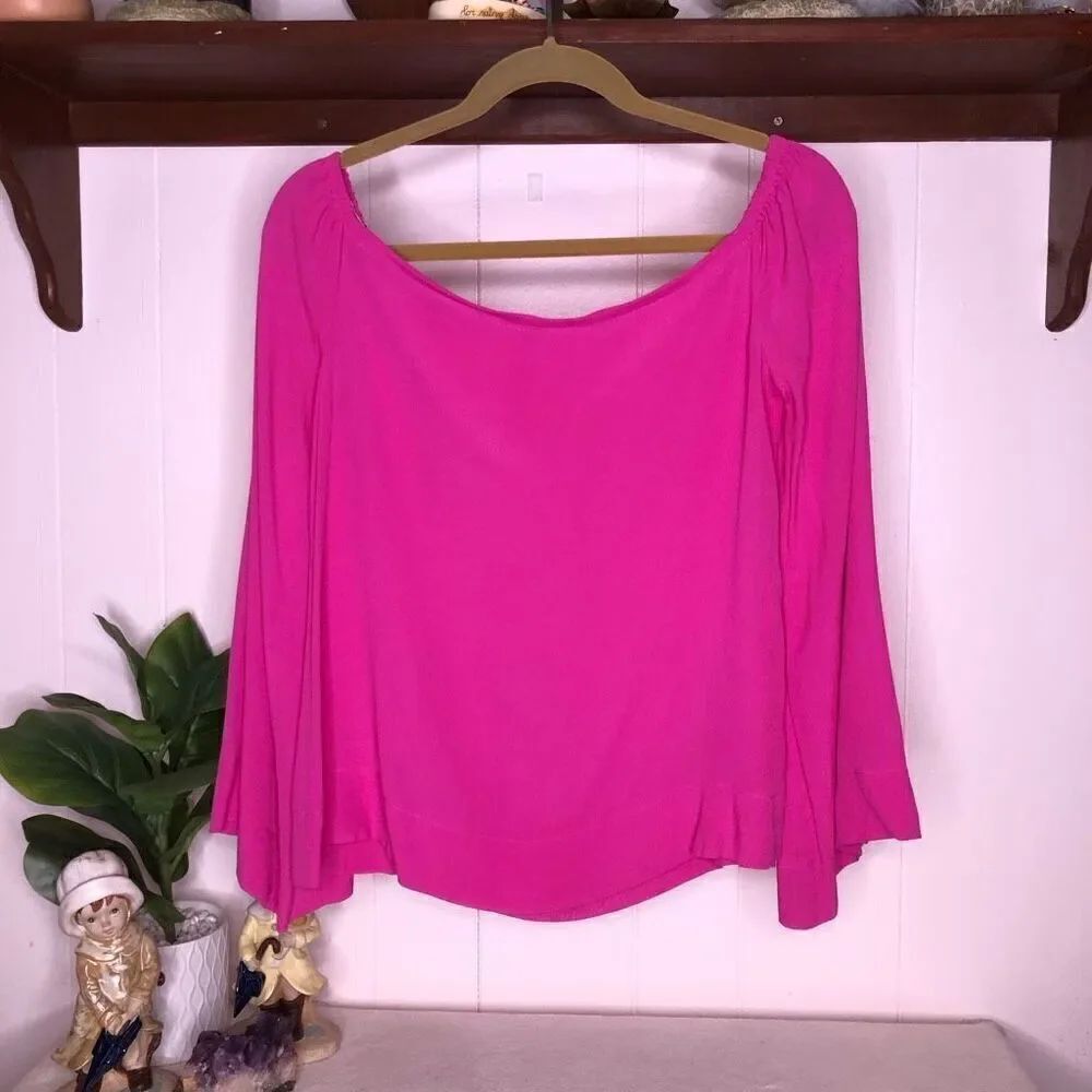Rachel Roy Womens Solid Pullover Long Sleeve Off Shoulder Top Pink Size Small